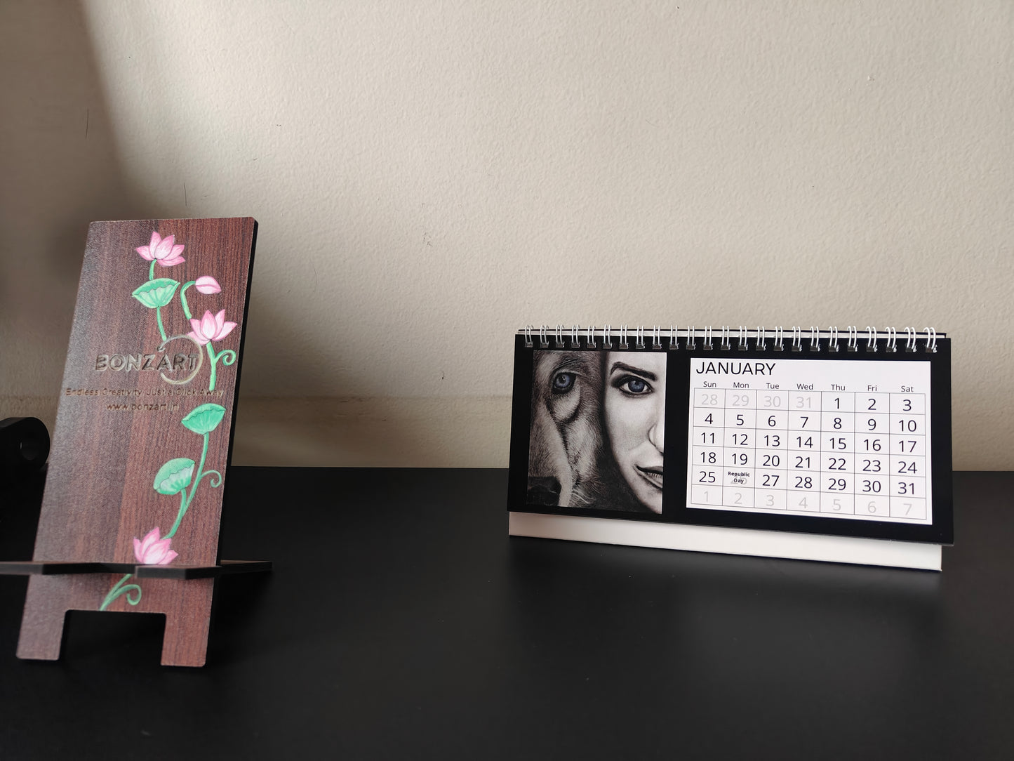 Charcoal Art Desk Calendar - India