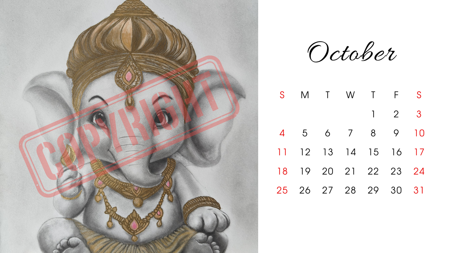 Printable Desk Calendar: Charcoal original artwork
