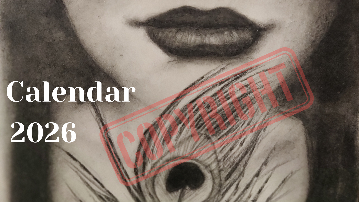 Printable Desk Calendar: Charcoal original artwork