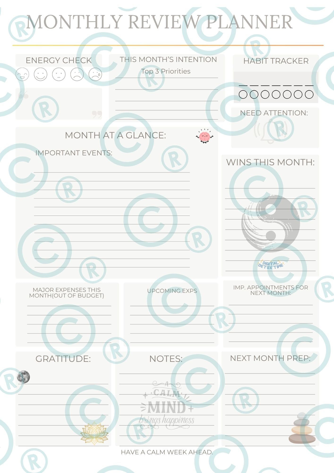 Undated Printable Planner - Daily, Weekly & Monthly