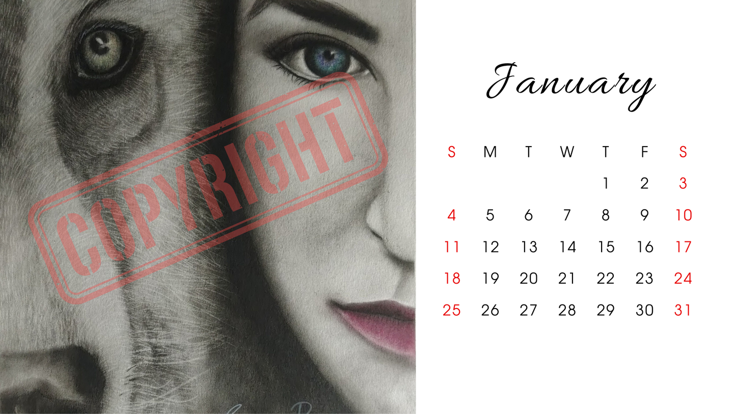 Printable Desk Calendar: Charcoal original artwork