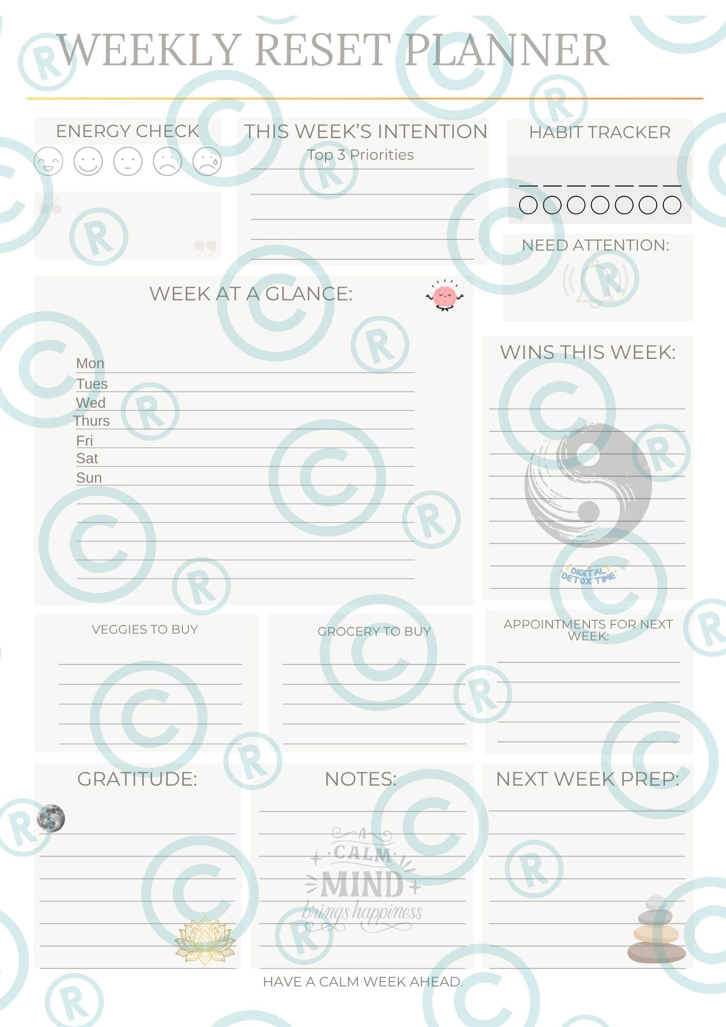 Undated Printable Planner - Daily, Weekly & Monthly
