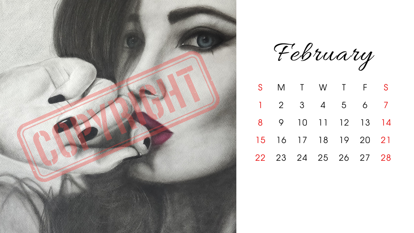Printable Desk Calendar: Charcoal original artwork
