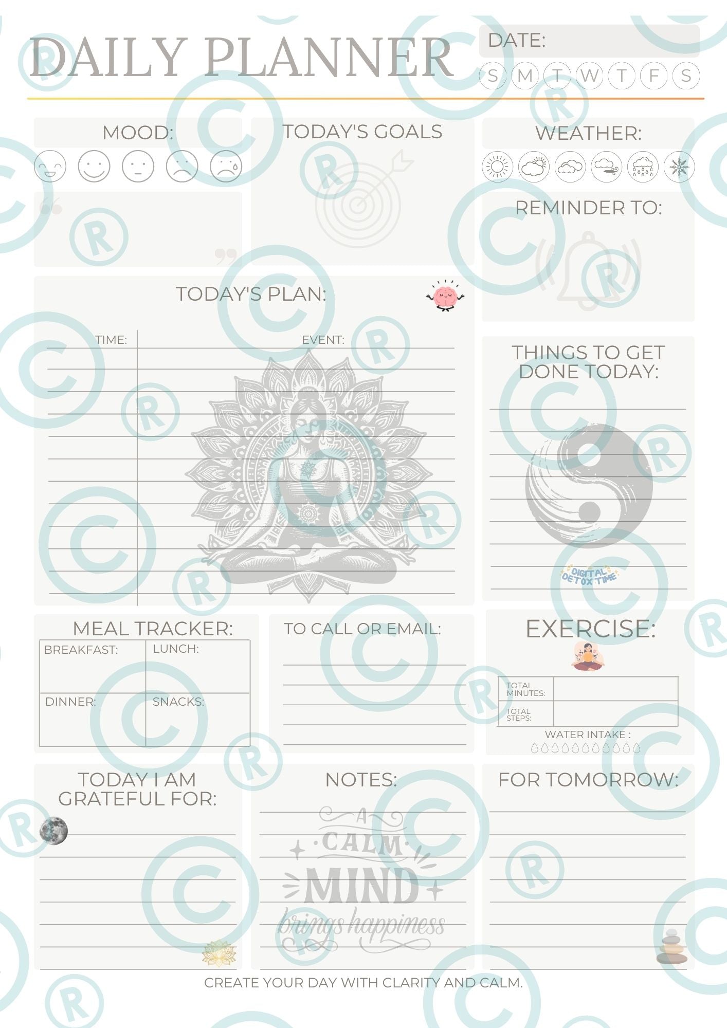 Undated Printable Planner - Daily, Weekly & Monthly