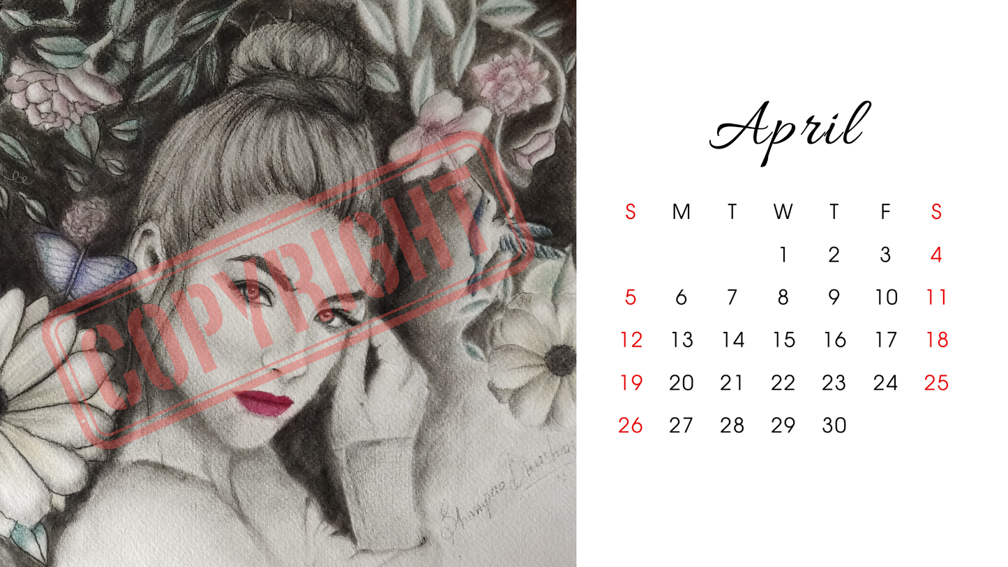 Printable Desk Calendar: Charcoal original artwork