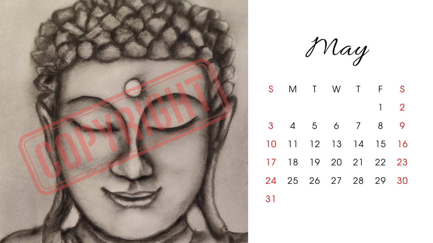 Printable Desk Calendar: Charcoal original artwork