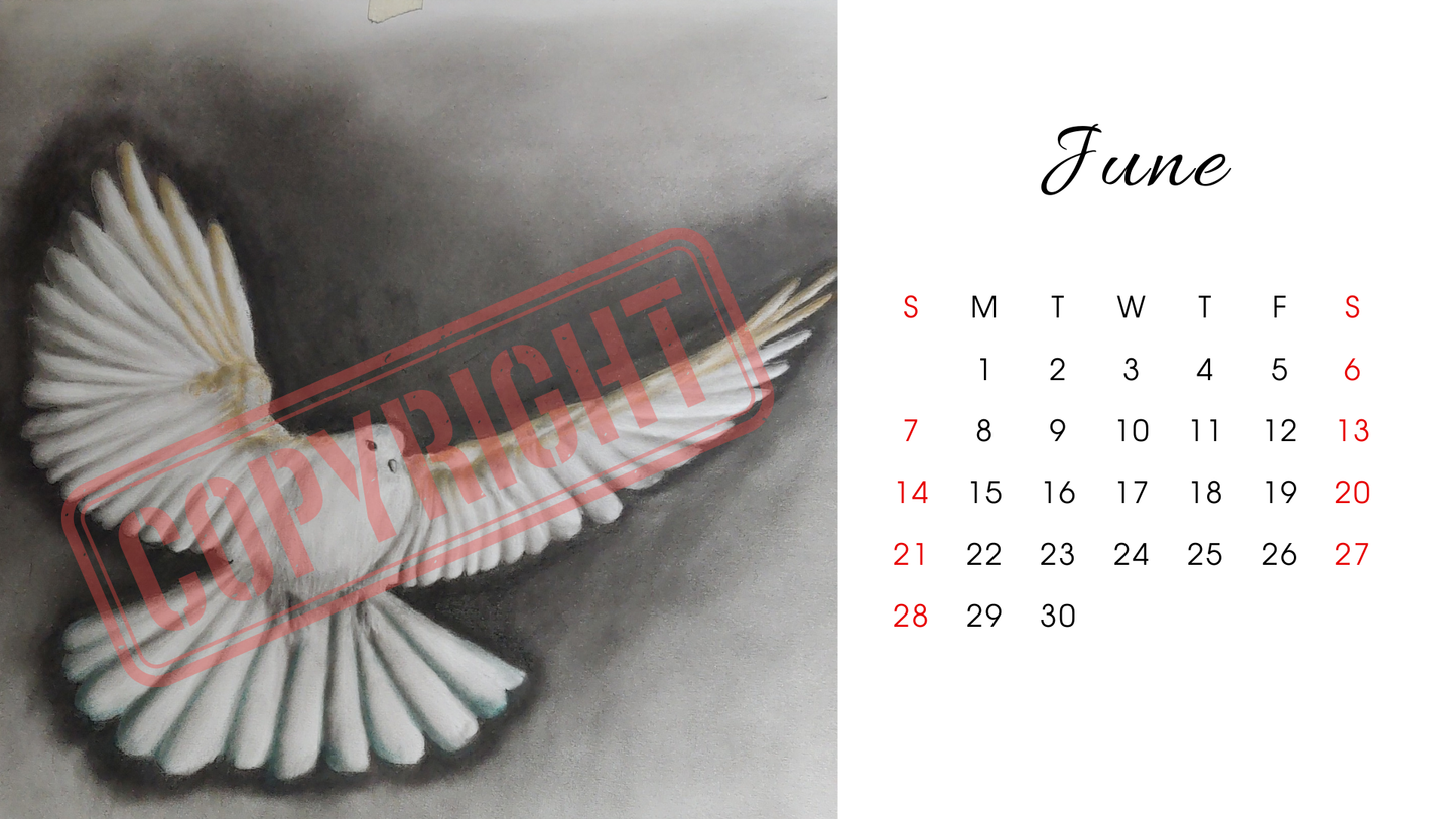 Printable Desk Calendar: Charcoal original artwork