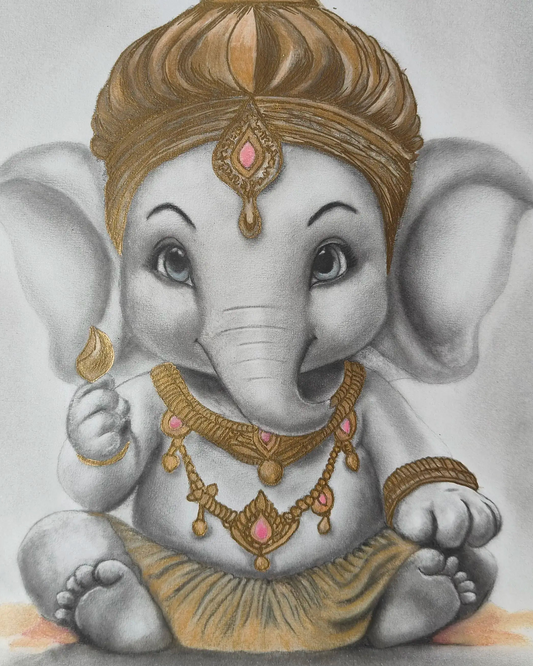 Cute Ganesha - Print of original - Canvas Roll - 12x14 Inches
