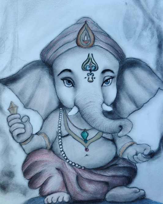 Lord Ganesha - Print of original - Canvas Roll - 12x14 Inches