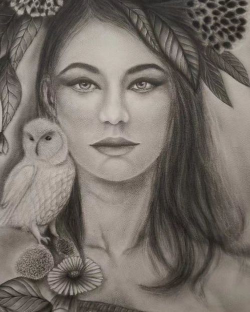 Flourish & Feather : Print of original - Canvas Roll - 12x14 Inches